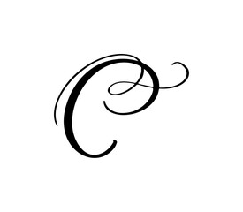 Vector calligraphy hand drawn letter C. Script font logo icon. Handwritten brush style