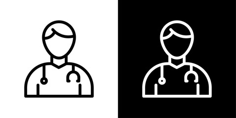 Doctor icon set. Healthcare professional vector symbol. Surgeon with stethoscope sign. Medical consultant icon.