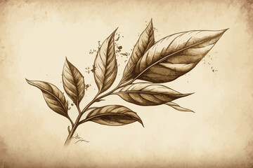 Hand draw leaf. Background with twig.