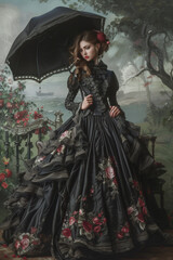 Medieval fashion. Victorian style clothes woman portrait	
