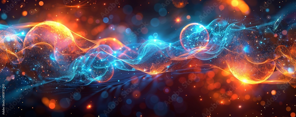 Aufkleber abstract digital technology background with glowing orbs and abstract shapes.