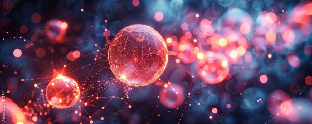 Poster abstract digital technology background with glowing orbs and abstract shapes.