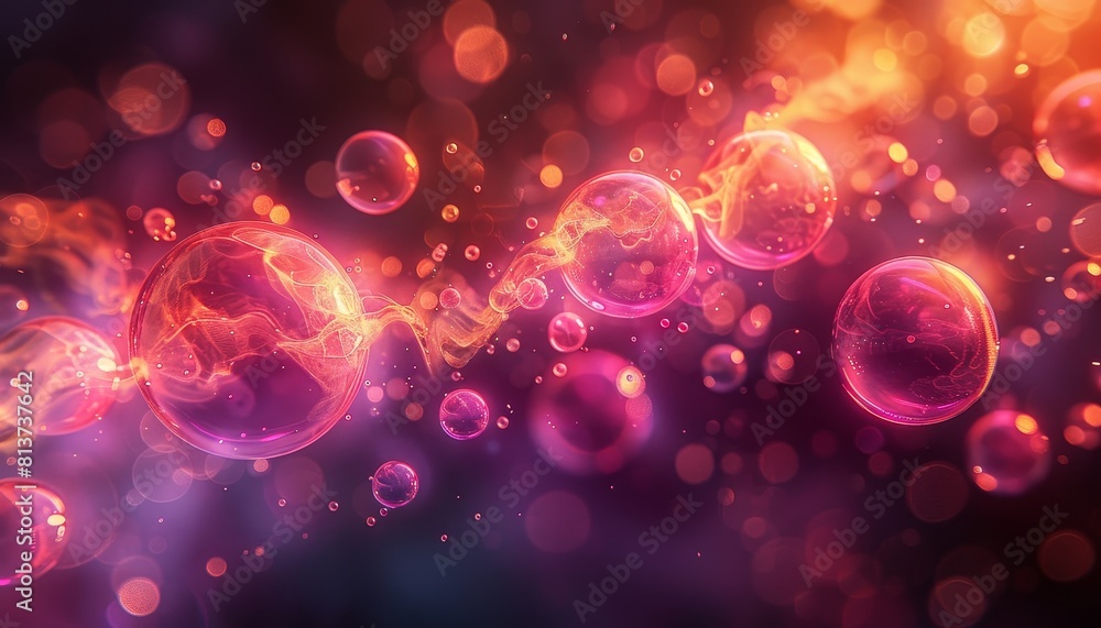 Poster abstract digital technology background with glowing orbs and abstract shapes.