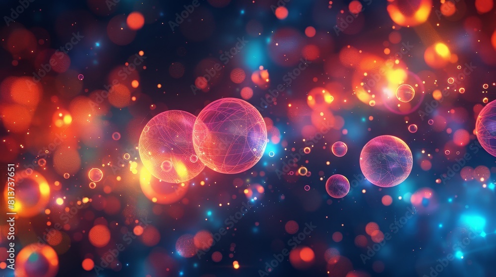Poster abstract digital technology background with glowing orbs and abstract shapes.