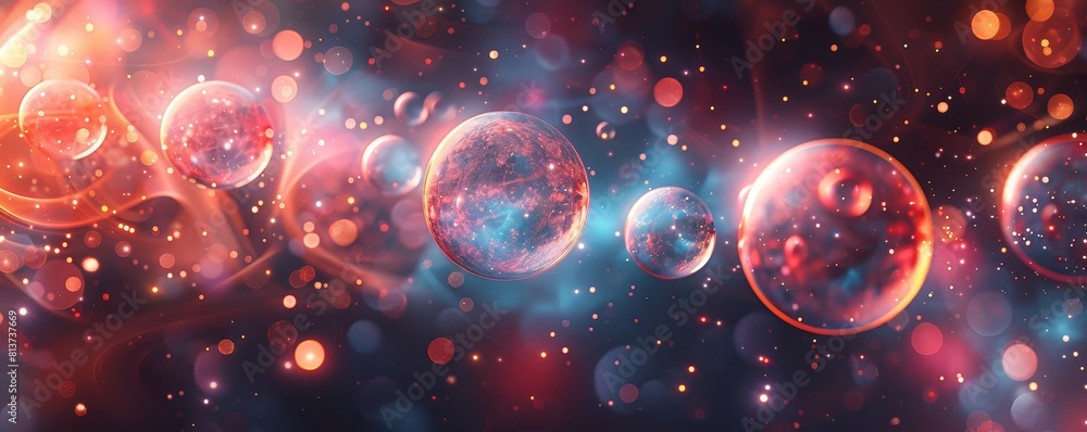 Poster abstract digital technology background with glowing orbs and abstract shapes.