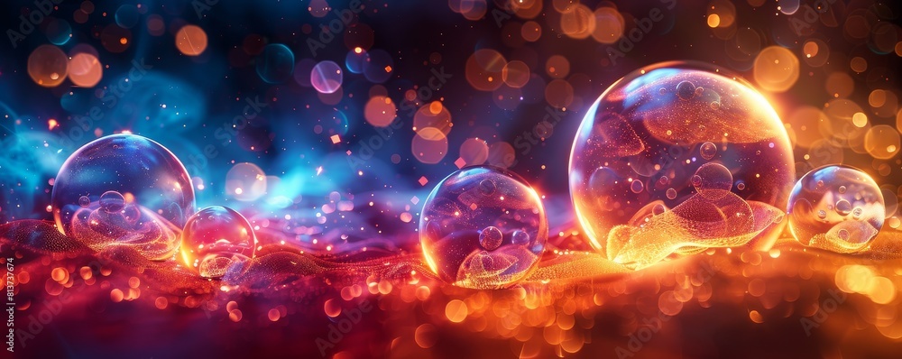 Poster abstract digital technology background with glowing orbs and abstract shapes.