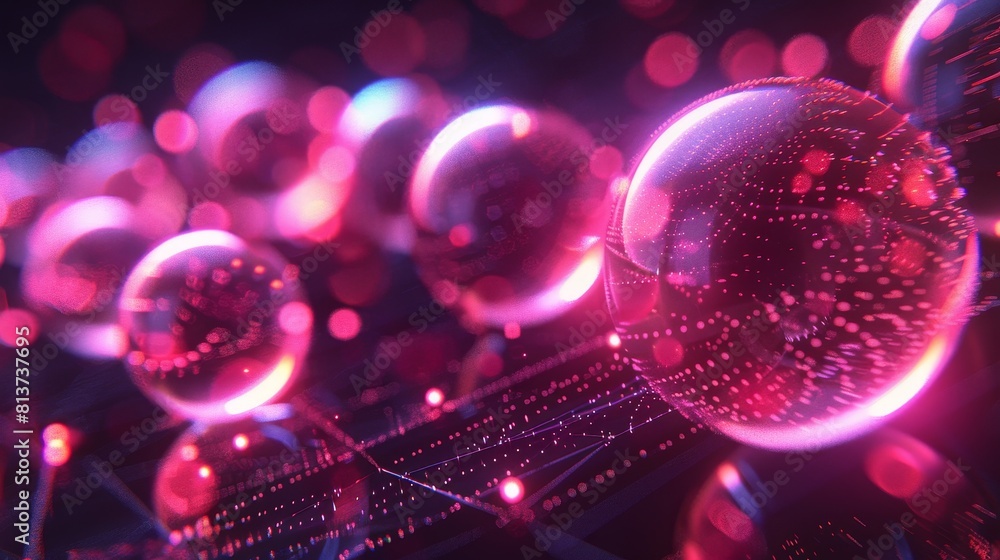 Poster abstract digital technology background with glowing orbs and abstract shapes.