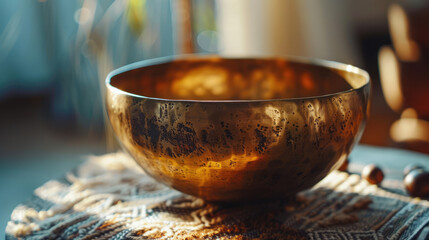 Singing gold musical bowl for meditation
