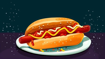 a festive modern poster with an illustration the style of a flat stock illustration and the inscription "National Hot Dog Day"

