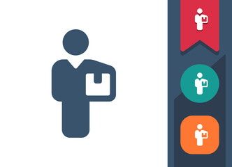 Delivery Man Icon. Courier, Box, Parcel