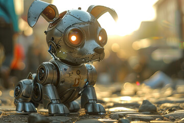 Robot dog standing on street