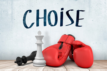 Chess and boxing gloves concept for choice