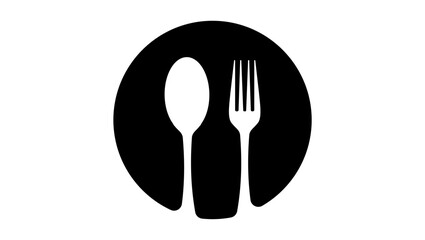 Spoon and fork, black isolated silhouette