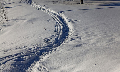 winding path in the snow near the river