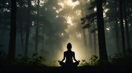 meditation and yoga, in the forest with its natural freshness, Generative  Ai
