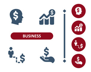 Business icons. Investment, investing, head, dollar, money, graph, chart, businessman, career, hand, job icon