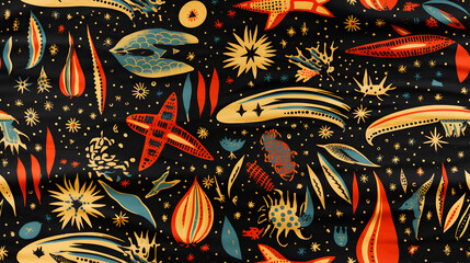 vintage 1930's martian pattern print barkcloth fabric pattern poster background