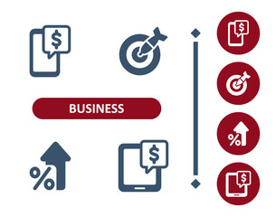 Business icons. Investment, investing, smartphone, target, dart, percent, arrow, tablet, money icon