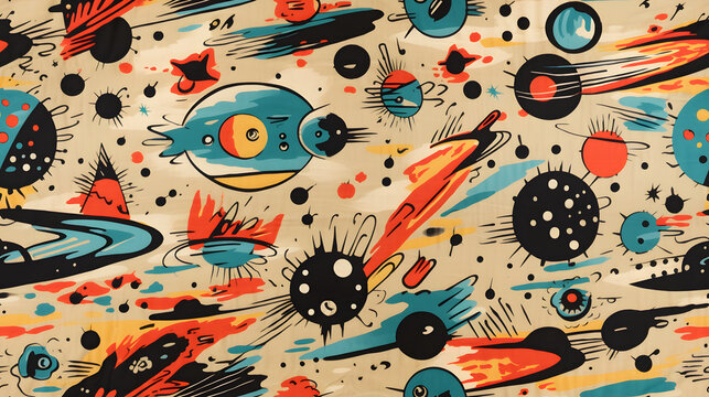vintage 1930's martian pattern print barkcloth fabric pattern poster background
