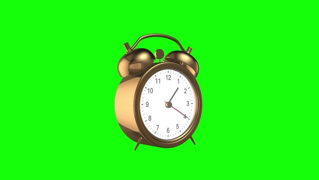 golden alarm clock animated on green screen