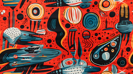 vintage 1930's martian pattern print barkcloth fabric pattern poster background