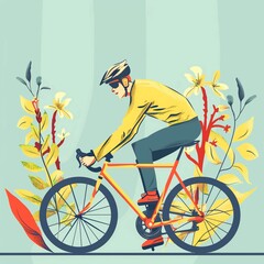 
a festive modern poster with an illustration of a cyclist in the style of a flat stock illustration and the inscription "World Bicycle Day"