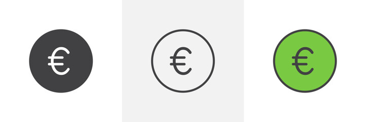 Euro Icon Set. Vector Icons for European Currency EUR.