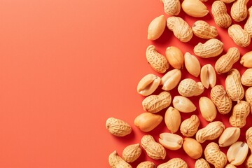 Closeup of a bunch of peanuts resting on a pink background - Powered by Adobe