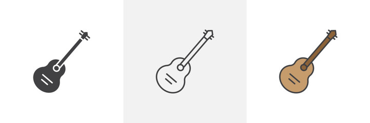 Guitar icon set. Musical instrument icons for ukuleles and acoustic guitars.