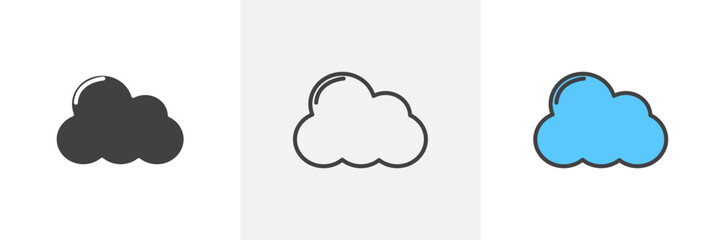 Fototapeta premium Clouds icon set. Weather forecast icons for cloudy conditions.