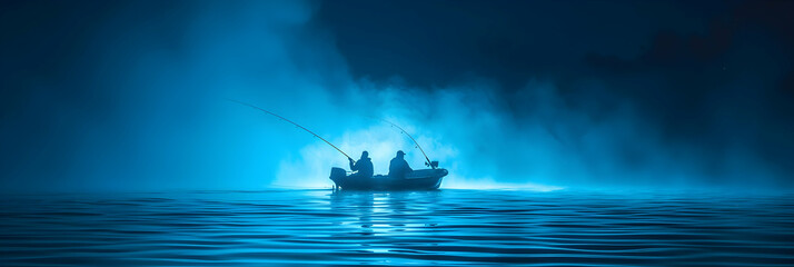 Night Fishing in Bioluminescent Waters: Fishermen Enjoying Mesmerizing Glow of Bioluminescence in Unique Experience