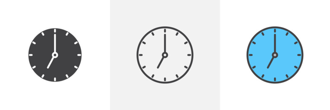 Clock seven icon set. Icons showing times of 7 AM and 7 PM.