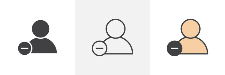 Remove User icon set. Delete profile vector symbol. Cancel account sign. Incorrect person icon.