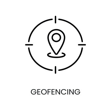 Geofencing line vector icon with editable stroke for placement on cctv camera system packaging