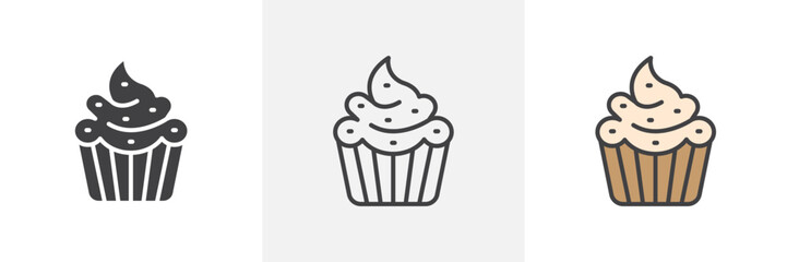 Cupcake icon set. Party dessert vector symbol. Sweet treat muffin icon.