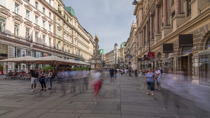 Naklejka premium People is walking in Graben St. timelapse hyperlapse, old town main street of Vienna, Austria.