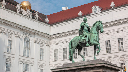 Equestrian statue of Holy Roman Emperor Joseph II riding a horse in Josefsplatz Square timelapse