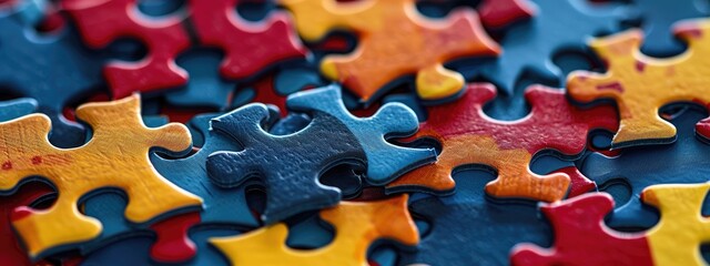 Jigsaw puzzle with missing piece on blue background