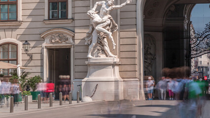 Fototapeta premium Hofburg Palace, In der Burg timelapse: Beautiful facade with main gate to the Spanish Riding School
