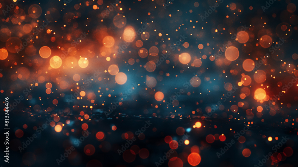 Poster abstract bokeh background in warm orange tones with sparkling particles ideal for festive occasions 