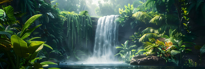 Tropical Rainforest Waterfall Oasis: A Hidden Gem in Lush Greenery