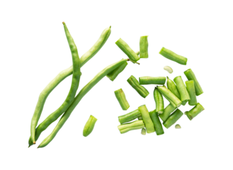 top view ofchopped green peas are isolated on a white background