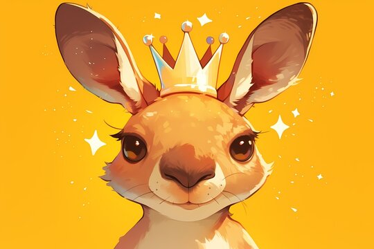 a kangaroo is wearing a crown