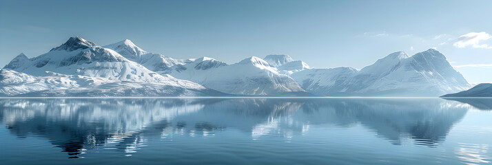 Tranquil Waters Reflecting Majestic Snow Capped Mountains: Perfect Symmetry in Nature   Photo Realistic Concept