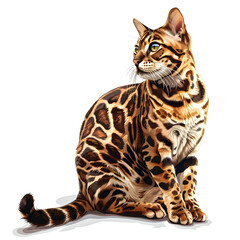Clipart illustration of a bengal cat breeds on a white background. Suitable for crafting and digital design projects.[A-0002]
