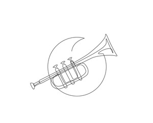 Continuous one line drawing of trumpet illustration. Classic trumpet outline vector design. Editable stroke.