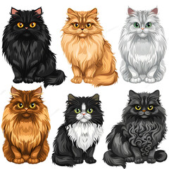 Clipart illustration of persian cat breeds on a white background. Suitable for crafting and digital design projects.[A-0006]