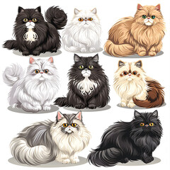 Clipart illustration of persian cat breeds on a white background. Suitable for crafting and digital design projects.[A-0001]