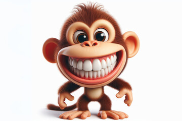 a funny Monkey with a big smile and big teeth on a white background