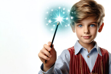 Obraz premium Boy with a magic wand isolated on a white background